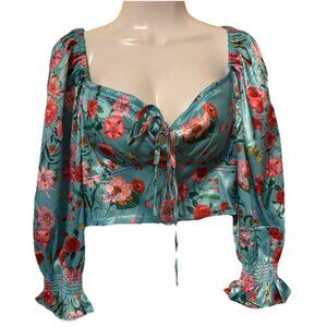 Alania Cropped Blouse Top Sweetheart Neckline‎ Long Sleeve Size Medium Lined